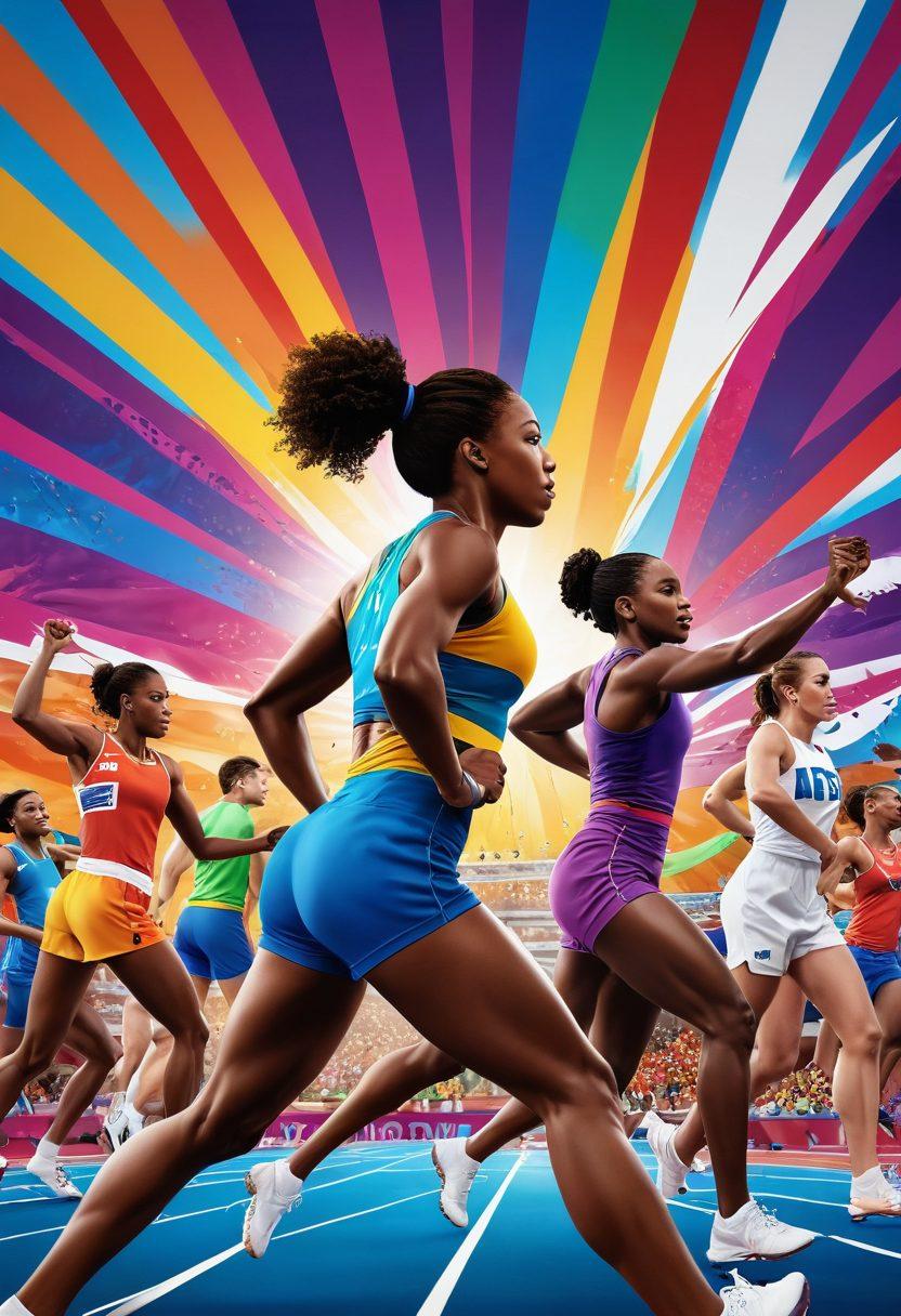 A dynamic scene depicting diverse athletes engaging in sensual sports amidst an Olympic-like setting, showcasing a mix of passion and competition. The background features colorful banners and a cheering crowd in a vibrant atmosphere. Athletes of various backgrounds display strength, grace, and connection, emphasizing a sense of community and consent. Bright, energetic colors enhance the lively spirit of the event. super-realistic. vibrant colors. 3D.